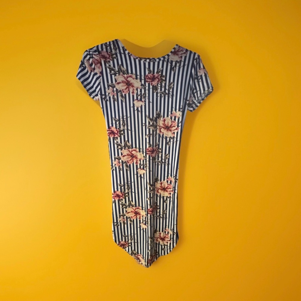 Vibe Sportswear Navy Striped Floral Dress/Top